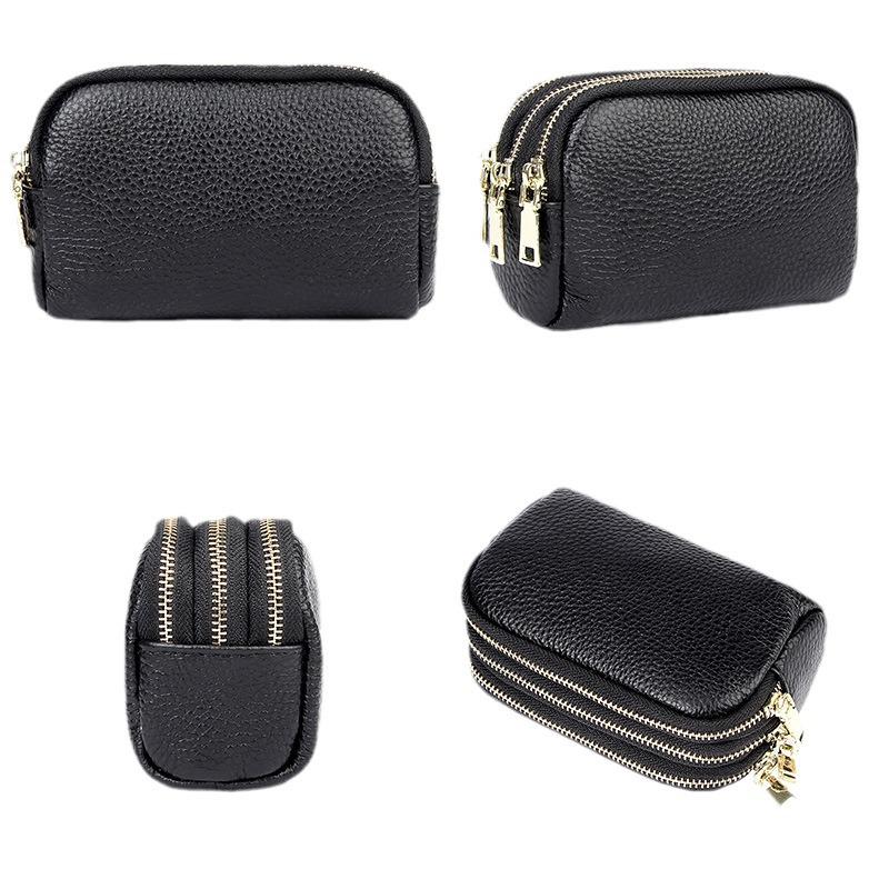 Европейский и американский мини-клатч из натуральной кожи: Простой модный кошелек для монет и ключей на трех молниях