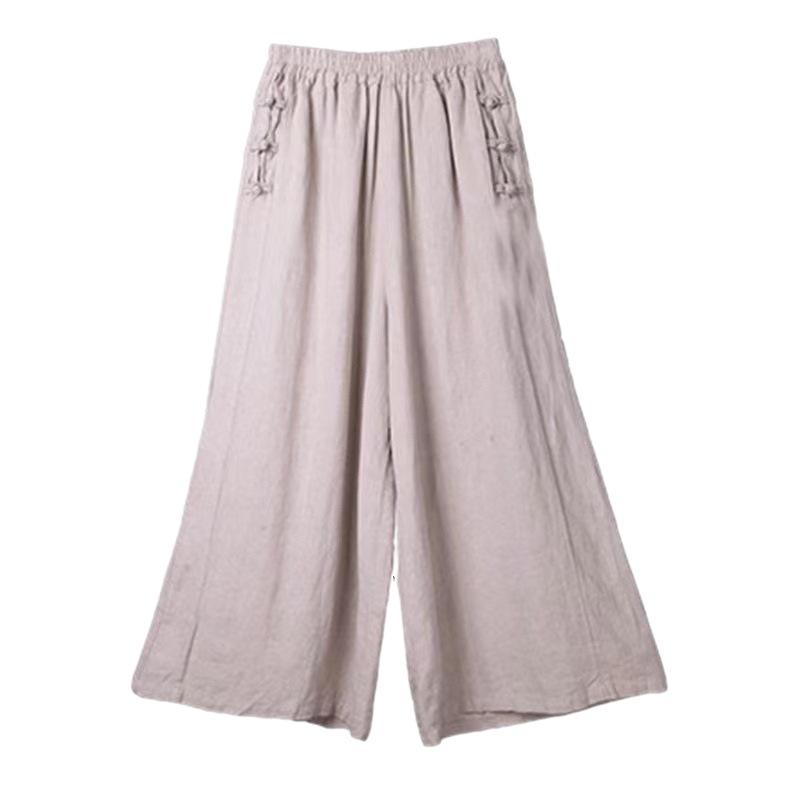 Весенне-летние женские брюки из хлопка и льна, широкие брюки в стиле ретро с драпировкой и высокой талией, дышащие свободные брюки с девятью точками, женские брюки-снежный человек