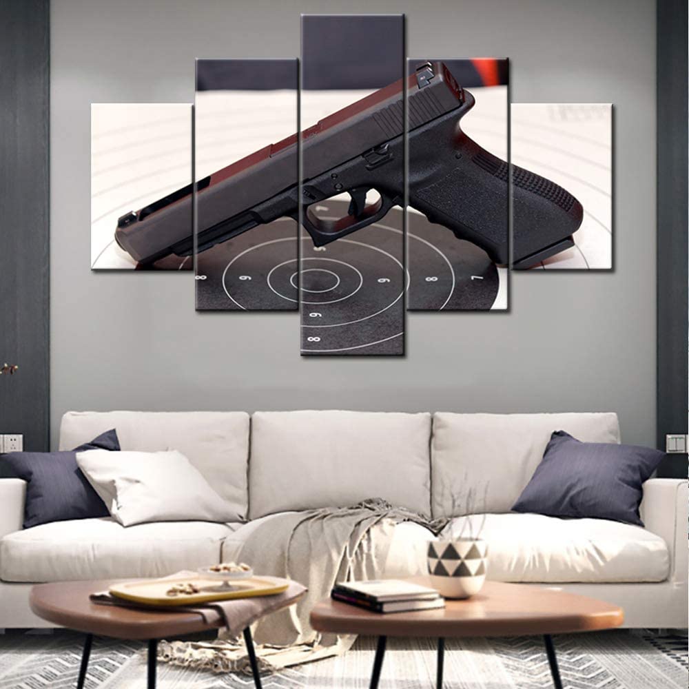 5 шт., черно-белые пистолеты, мишень, художественное оружие, растянутые фотографии, настенные HD-принты, домашний декор без рамки, декор комнаты, 5 шт., плакат, современный