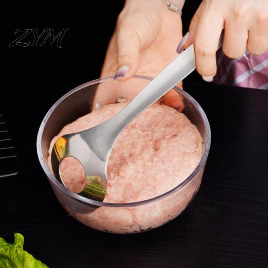 Kitchen Utensils for Home Stainless Steel Meatball Maker Spoon, Ergonomic Long Handle Manual Utensils, Non-Stick Food Scoop Oval Leak Design Tool Meat