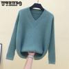 Autumn Winter Sweater Women's V-neck Long-Sleeved Cashmere Knitted Sweater Soft Jumpers Pullover Solid Color Bottoming Shirt