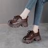 Women's Genuine Leather Thick Sole Retro Loafers - British Style, Height-Increasing Autumn Shoes