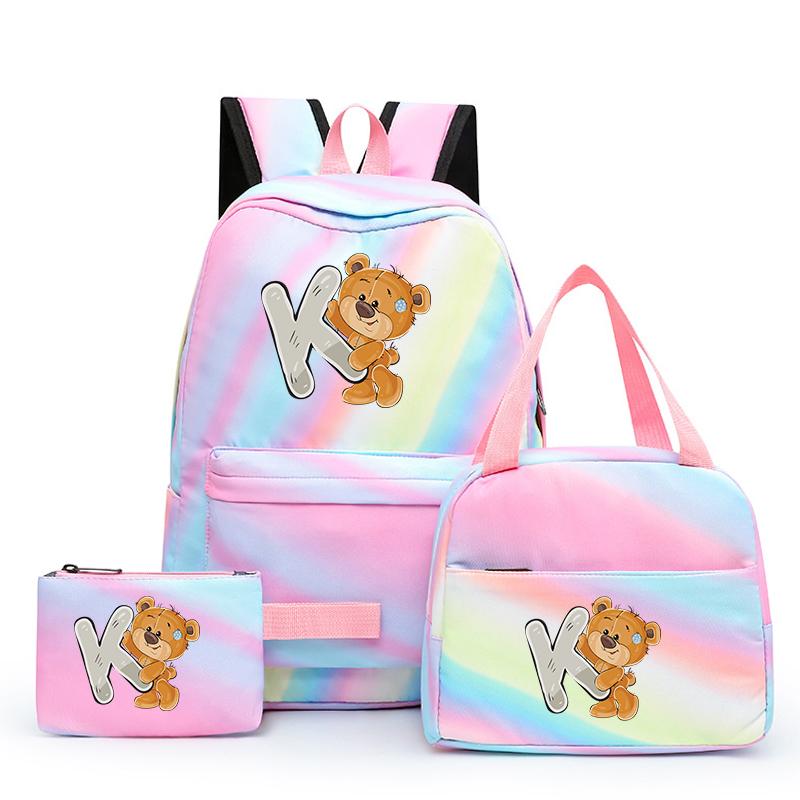 3 шт./компл. школьный рюкзак «Маленький медведь» с 26 английскими буквами и сумкой для обеда, пенал для студентов, Kawaii, школьный рюкзак для девочек