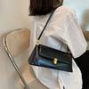 Classic Solid PU Baguette Shoulder Bags with Lock High Quality Simple Sense of Luxury Bags