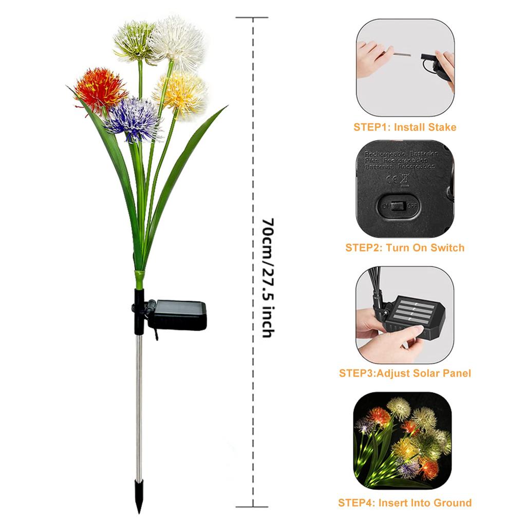 Солнечные садовые фонари, 1 упаковка разноцветных солнечных цветов одуванчика, уличный декор сада, водонепроницаемые солнечные декоративные колья, светильники для садоводства