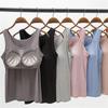 Women's Vest Tops with Built In Bra Neck Vest Padded Slim Fit Tank Tops Sexy Shirts Feminino Casual Plus Size