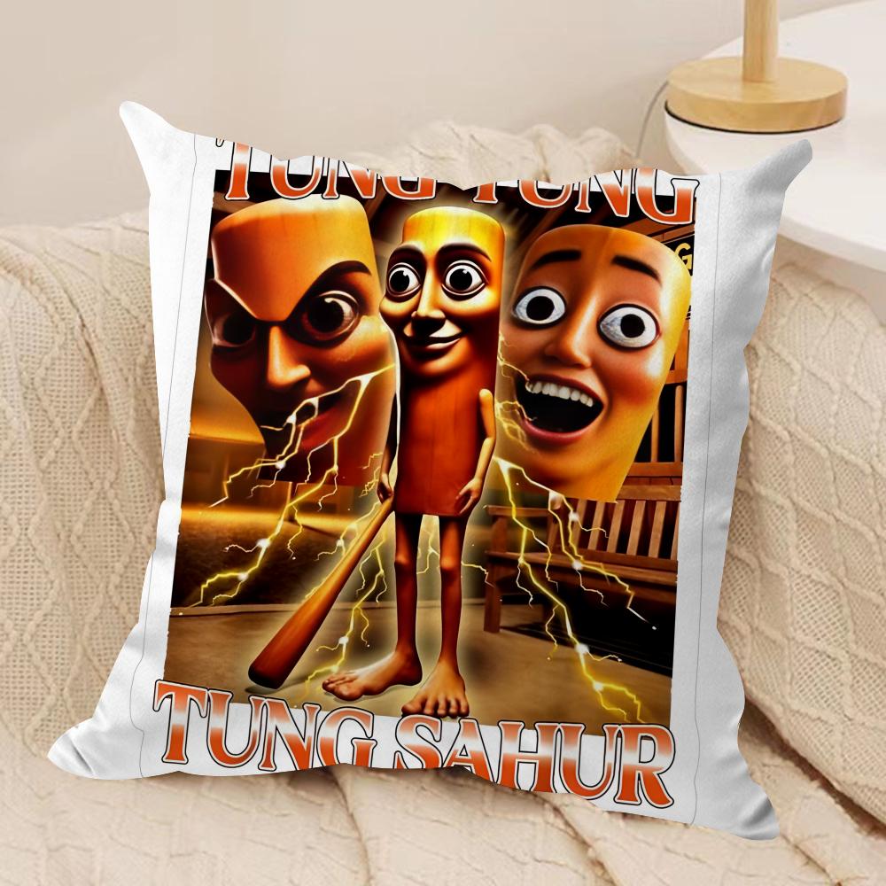 Tung Tung Sahur  Six Seven Cushion Cover Silky Short Plush Invisible Zipper Dustproof Sofa Pillow Case For Home Decor
