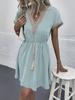 Women's Dresses Summer Fashion Lace Lace Stitching V Neck Loose Lace Up Bohemian Vacation Woman Basic Short Sleeved