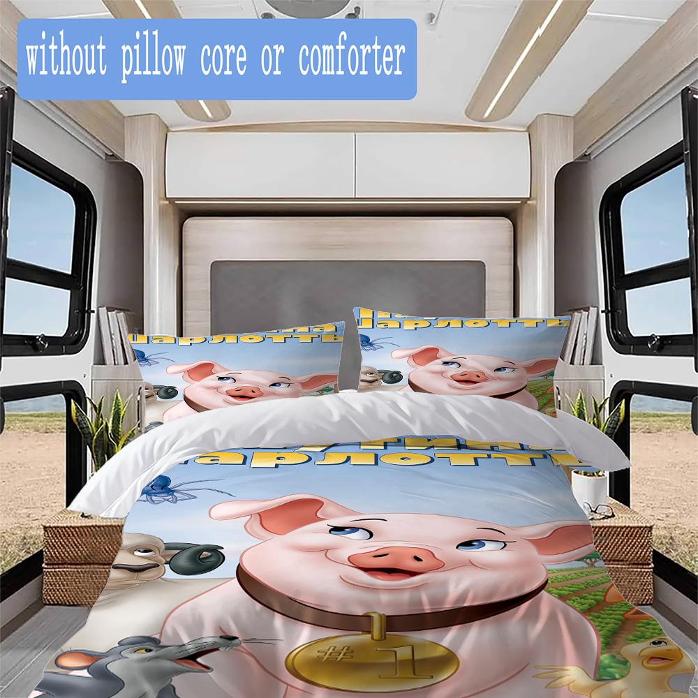Charming piglet and Charlotte Pattern Bedding,Quilt Set Quilt Cover Pillowcase Home Birthday Gift (1*duvet cover+2*pillowcase,without core)XSJT0917427