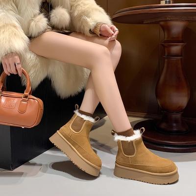 Женские зимние ботинки челси 2025 новая бархатная утолщенная теплая нескользящая толстая подошва эластичные хлопковые ботинки для Северо-Востока