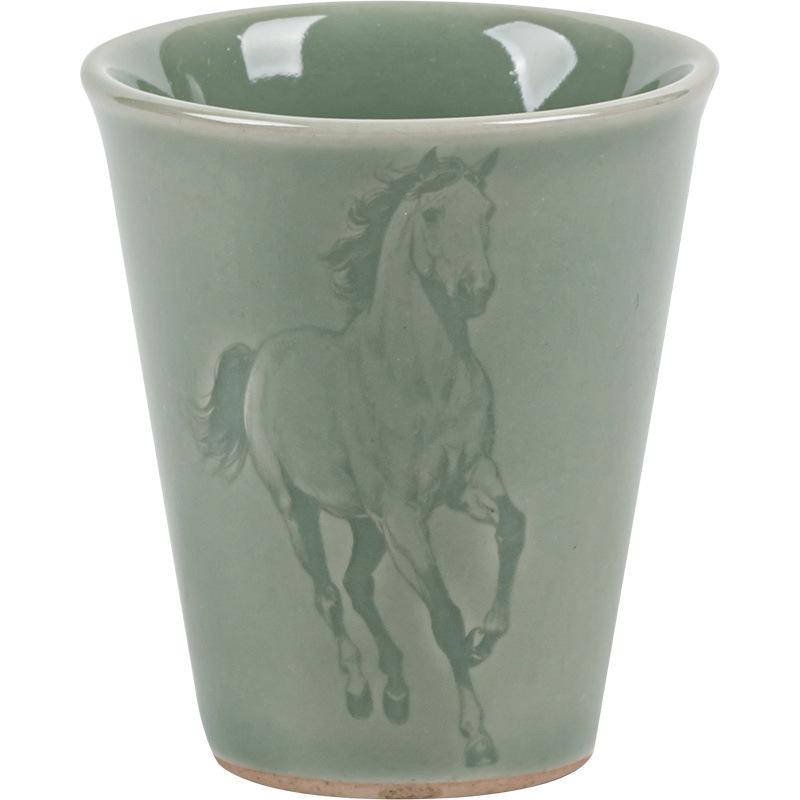 Guanlan Yue Celadon Shadow Carved Zodiac Tea Cup - High-Grade Ceramic Masterpiece for Aroma and Tea Tasting