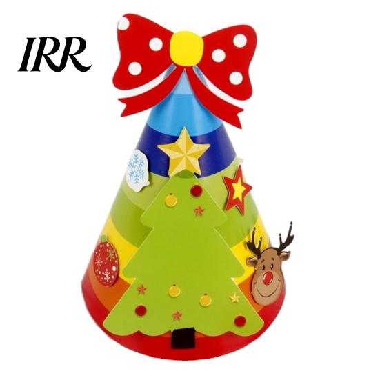Snowman Party Hat Christmas for Kids Adults, Tree Reindeer Santa Detachable Sticker Paper Cone Birthday Supplies