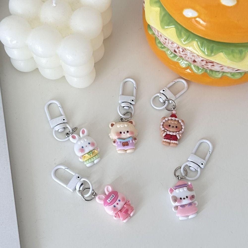 Брелок для ключей в виде куклы-кролика из смолы, подвеска в виде животного-медведя, милый забавный брелок для ключей в виде кошки, небольшие подарки