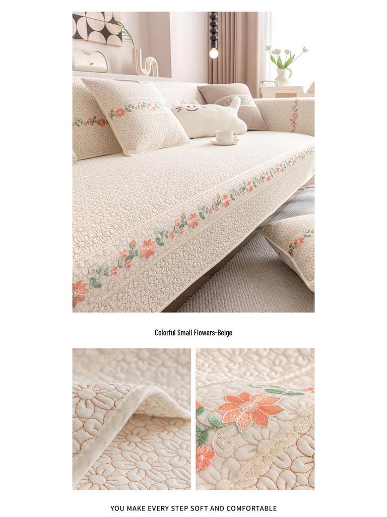 Han Подушка на диван из чистого хлопка с нескользящим покрытием, Пасторальный кремовый стиль, Универсальный чехол на сиденье для четырех сезонов