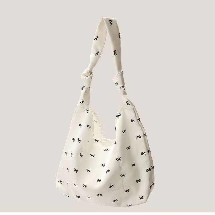 JIAERDI Retro Casual Bow Print Canvas Bag Purse Women Portable Large Capacity Tote Bag Female Shopping Canvas Shoulder Bags New
