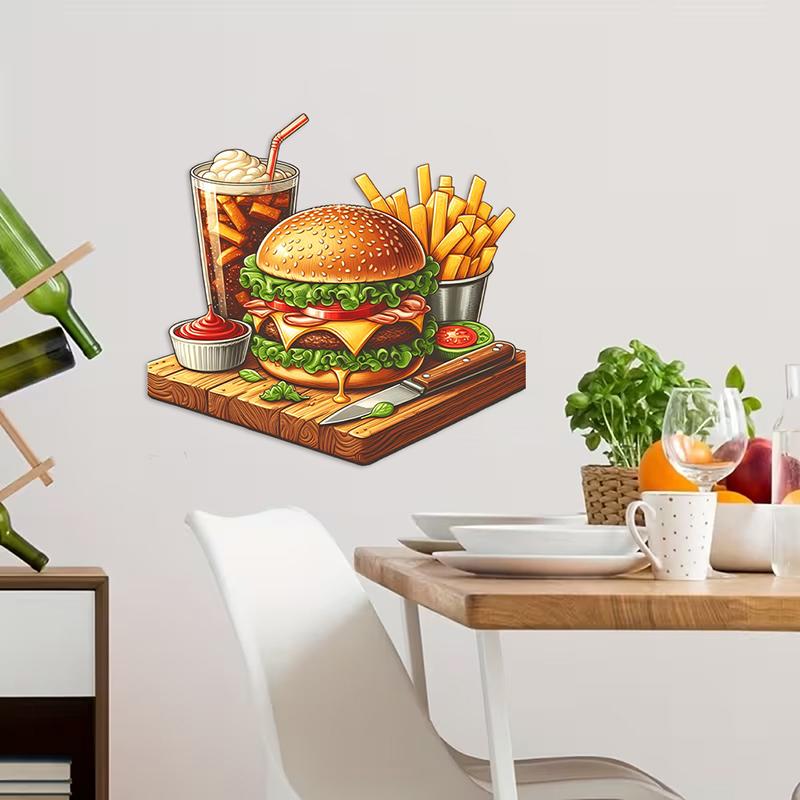 Burger & Coke Themed Removable Wall Stickers – PVC Decals for Bathroom, Kitchen, Living Room, Safe on Tiles & Fridge