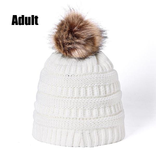European and American autumn and winter plush wool hat European and American adult hairball warm knitted hat parent-child thickened hat