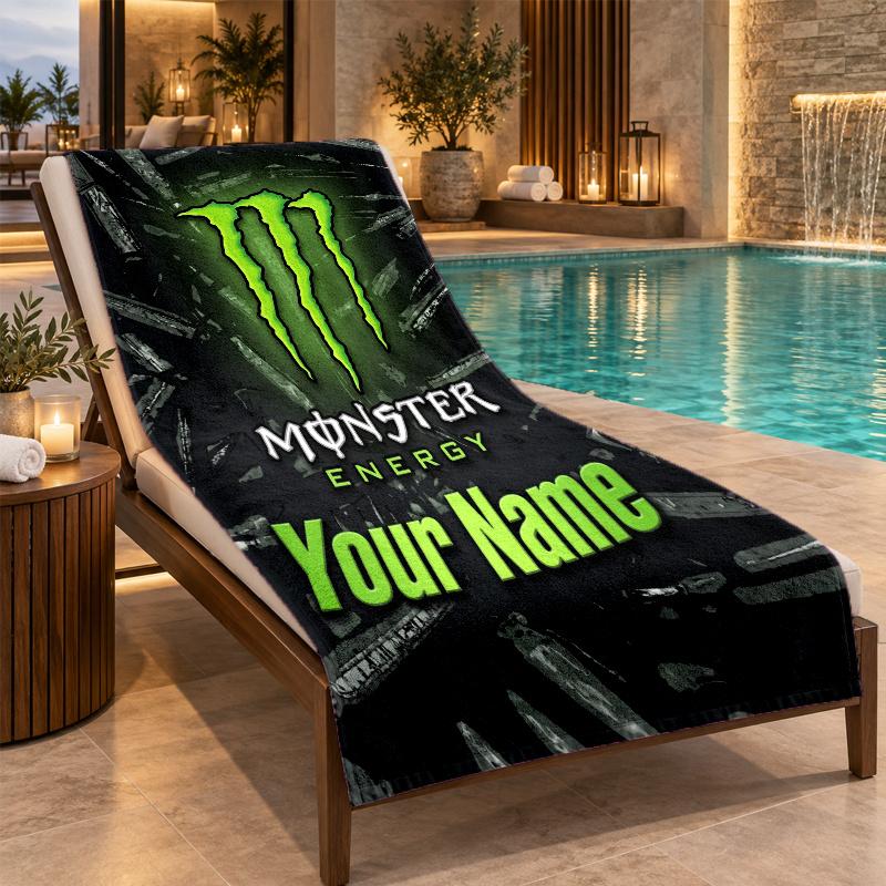 Custom Name Monster Energy Beach Towel Personalized Text Soft Towel Swimming Travel Bath Gift