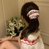 Beautiful Embroidered Large Scrunchies Elastic Hair Bands Hair Ties Women Sweet Hair Accessories Ponytail Holder Head Rope
