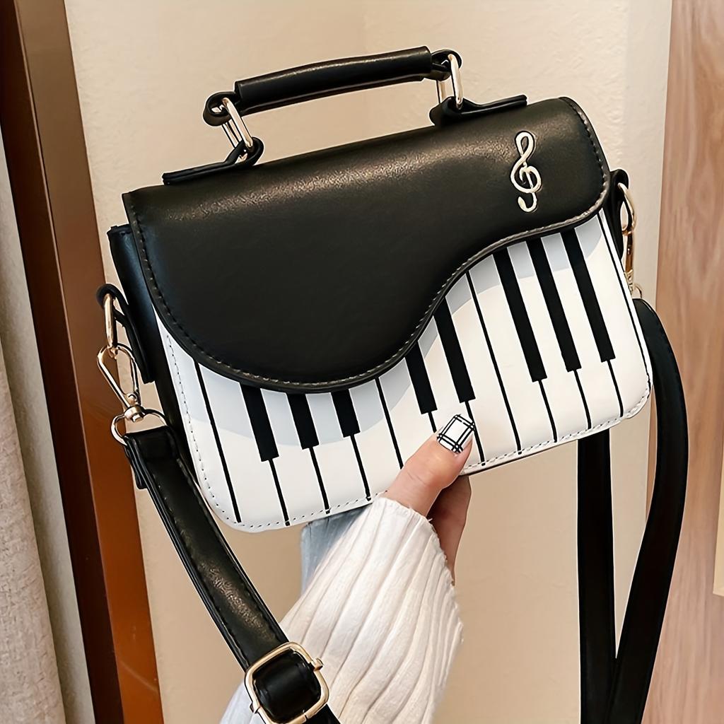 Piano Guitar Music Notes Handbag Creative PU Leather Tote Bag Trendy Crossbody Bag For Women Girls