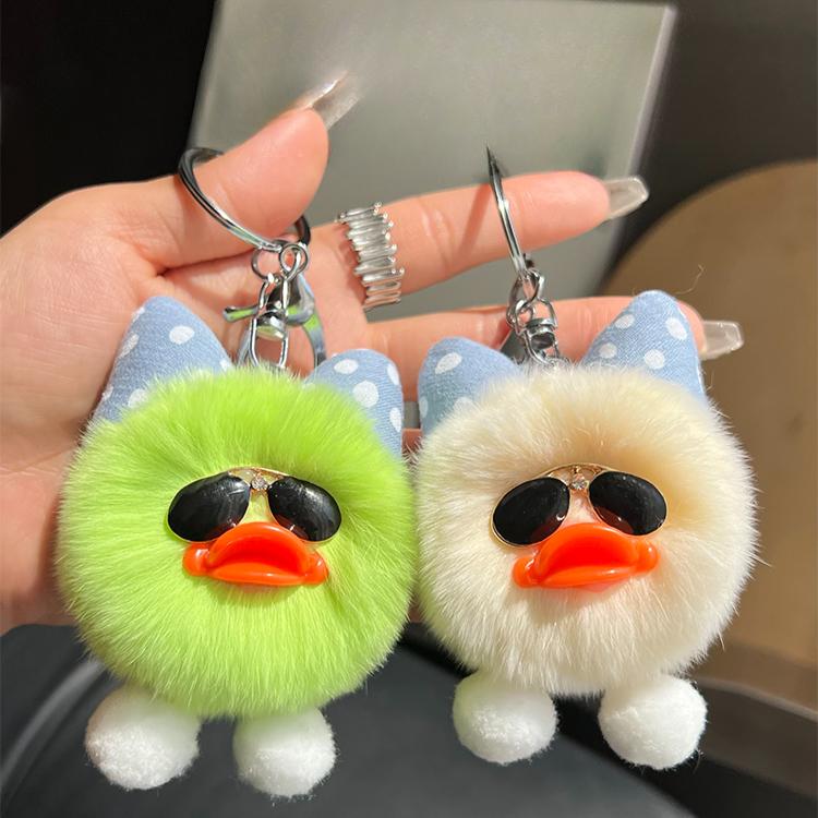 [Cute Little Duck] Rex Rabbit Hair Little Yellow Duck Cart Keychain Pendant Pom-pom Doll Bag Pendant