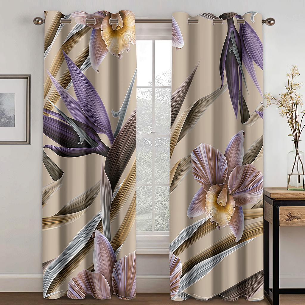 Retro Style Leaves And Flowers Series Sunshade Curtains Living Room Bedroom Home Decoration Digital Printing Custom Thin Curtain