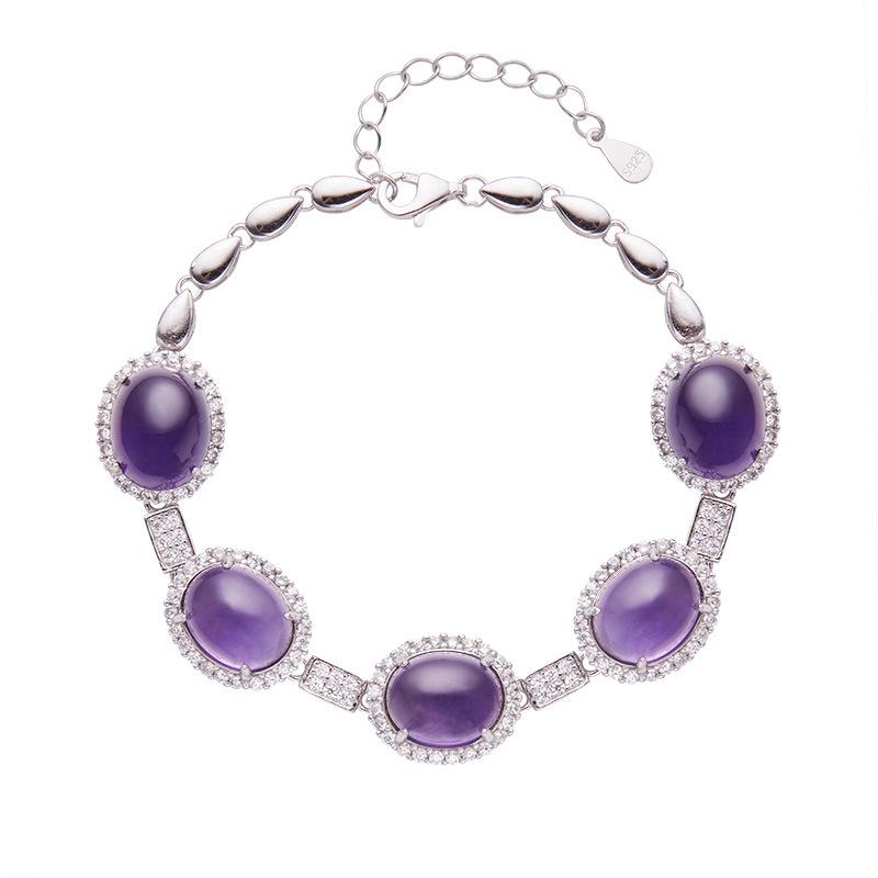 S925 Стерлинговое Серебро Цветное Сокровище Ювелирные Изделия Натуральный Цитрин Аметист Топаз Браслет Женский