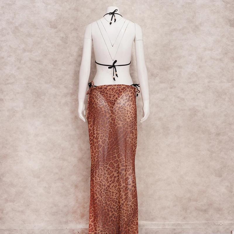 EDOLYNSA сексуальный леопардовый принт комплект бикини из 3 предметов 2023 летняя пляжная одежда треугольный купальник бикини с пляжной юбкой купальник A1554