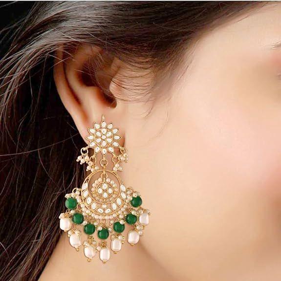 Позолоченные традиционные серьги ручной работы с жемчугом Кундан и бисером Чандбали для женщин/девочек