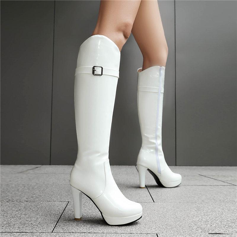 Women's High-heeled Boots, Sexy European and American Style Autumn and Winter New Solid Color Waterproof Table Thick Heel Large Size Medium Boots