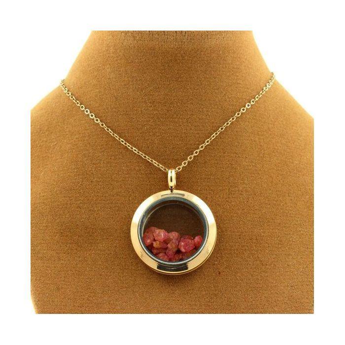 Pierres et Minéraux. Collier Spinelle brut. Modèle Médaillon 25 mm. Couleur Or rose.