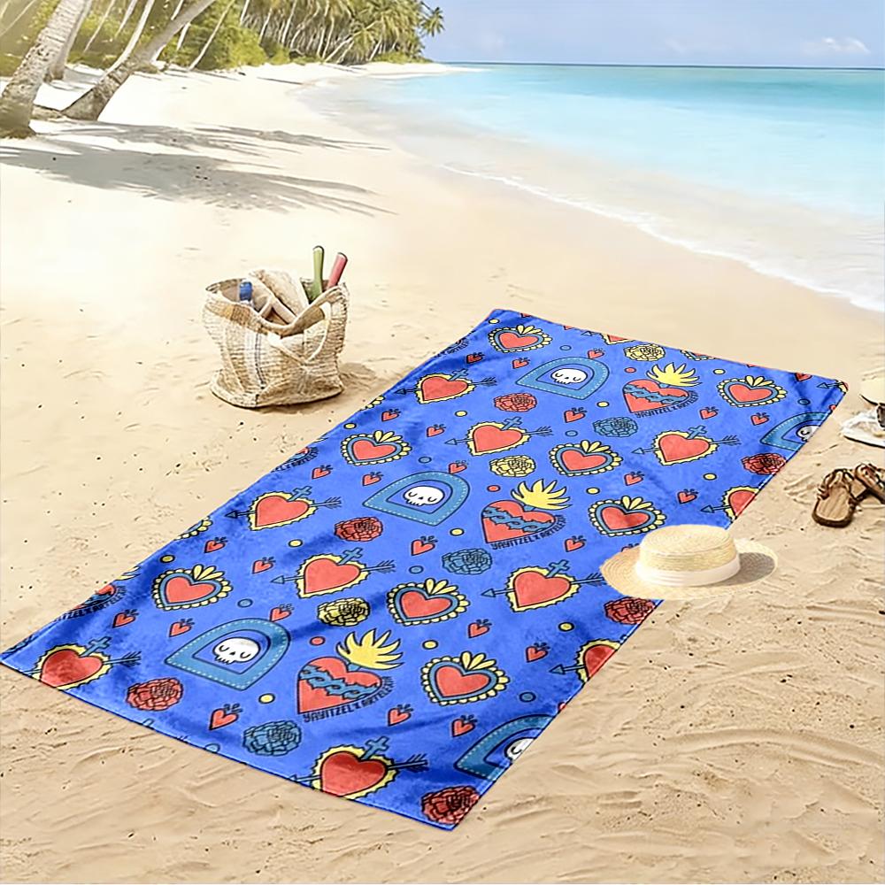 Hearts and Skulls Pattern Beach Towel Beach towel quick-drying for travel outdoor sports jogging beach and swimming
