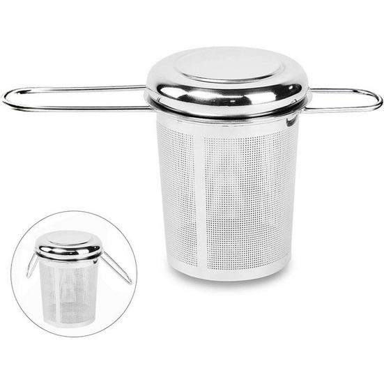Стальной ситечко для заварки чая с крышкой для листового чая, мелкоячеистый фильтр для чайников, кружек, чашек