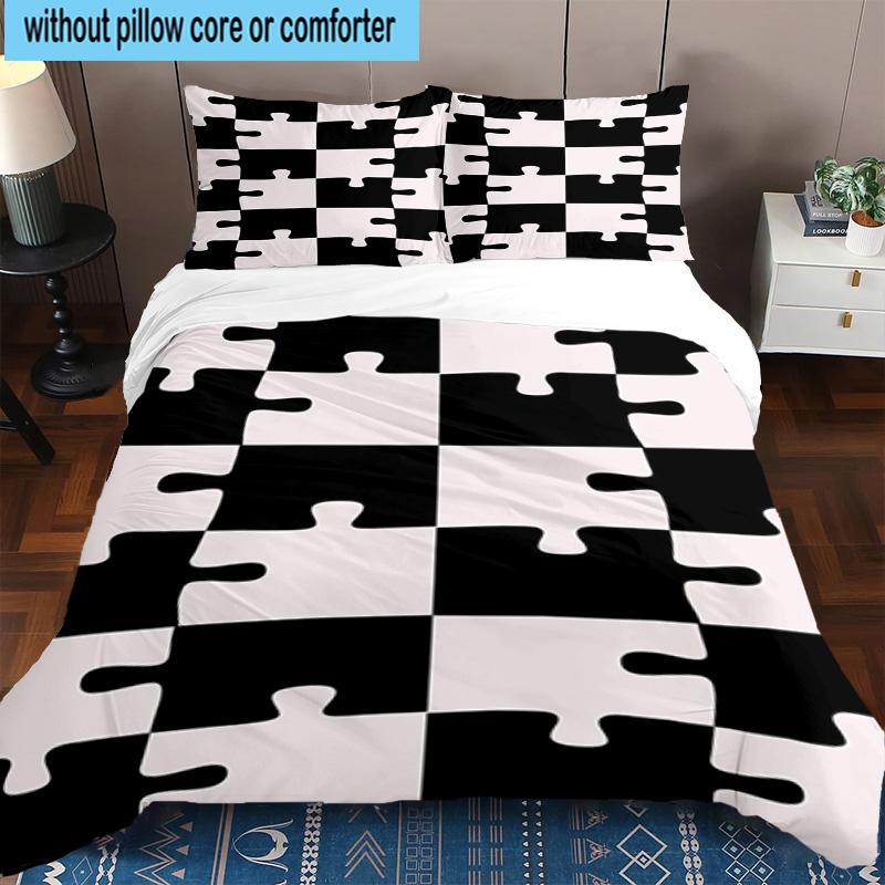 Abstract Puzzle Pattern 3pcs Bedding,Including 1pc Duvet Cover And 2pcs Pillowcases Perfect for Christmas,Ideal for Bedroom, Dormitory