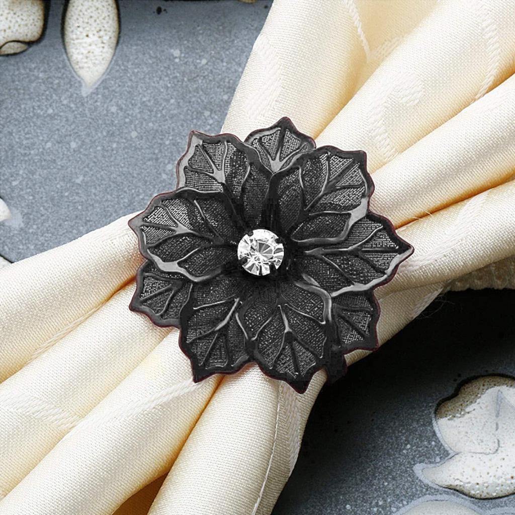 10pcs Napkin Rings Alloy Hollow Out Flower Napkin Holder Dinning Table Napkin Ring for Dinner Parties Wedding Banquet Family Gatherings Table Decor