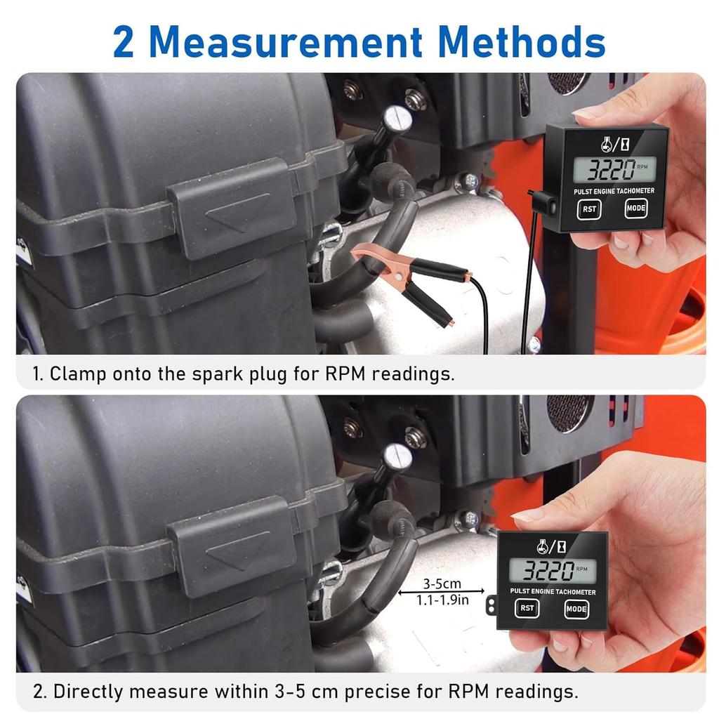Linkstyle Small Engine Tachometer, Digital Tachometer Tach Gauge Reset Function Equipped with Clip, Inductive Hour Meter for 2 Stroke 4 Stroke Small