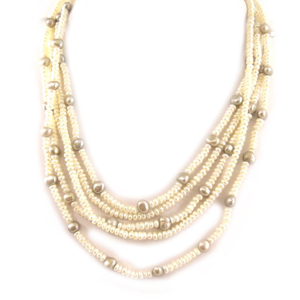 Les Trésors De Lily [C9028] - 'Biwa Gorgeous' Necklace White Gray