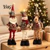 Festive Atmosphere Decoration Christmas Retractable Leg Plush Doll, Santa Snowman Elk Figures with Retro Style Xmas Room Decorations Adjustable