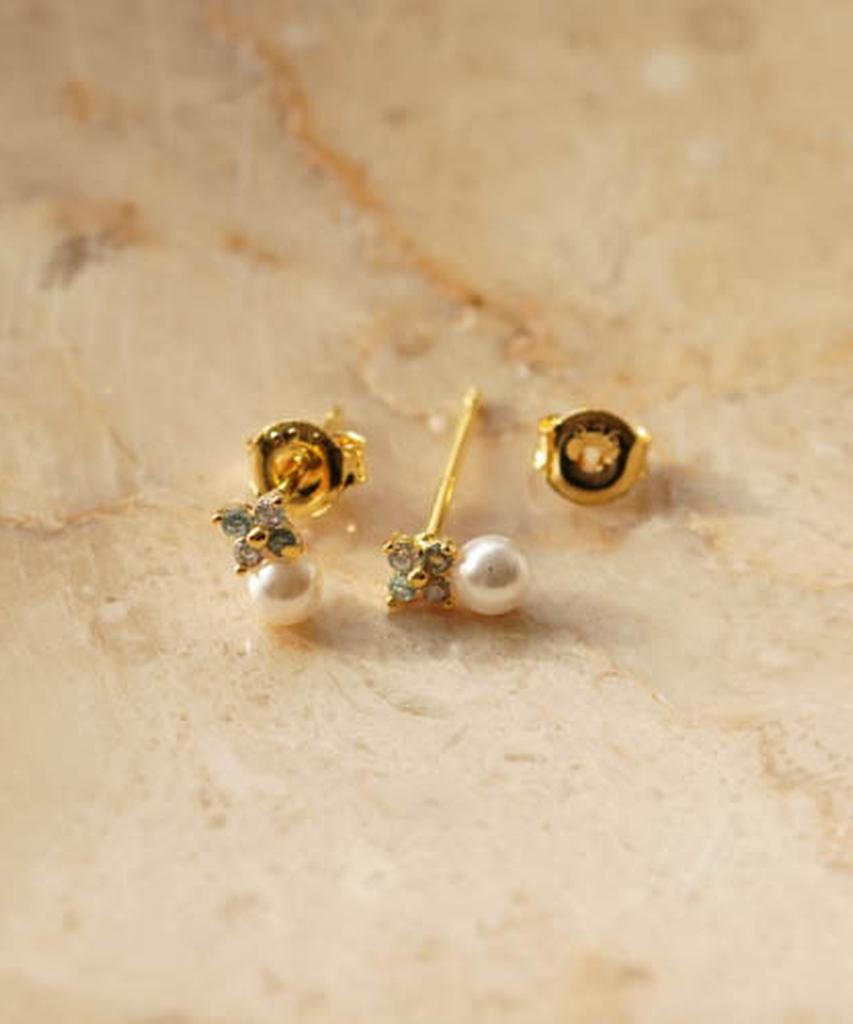 Серебряные серьги Alleun 925 пробы с жемчугом Swarovski и кубическим цирконием в форме четырехлистника