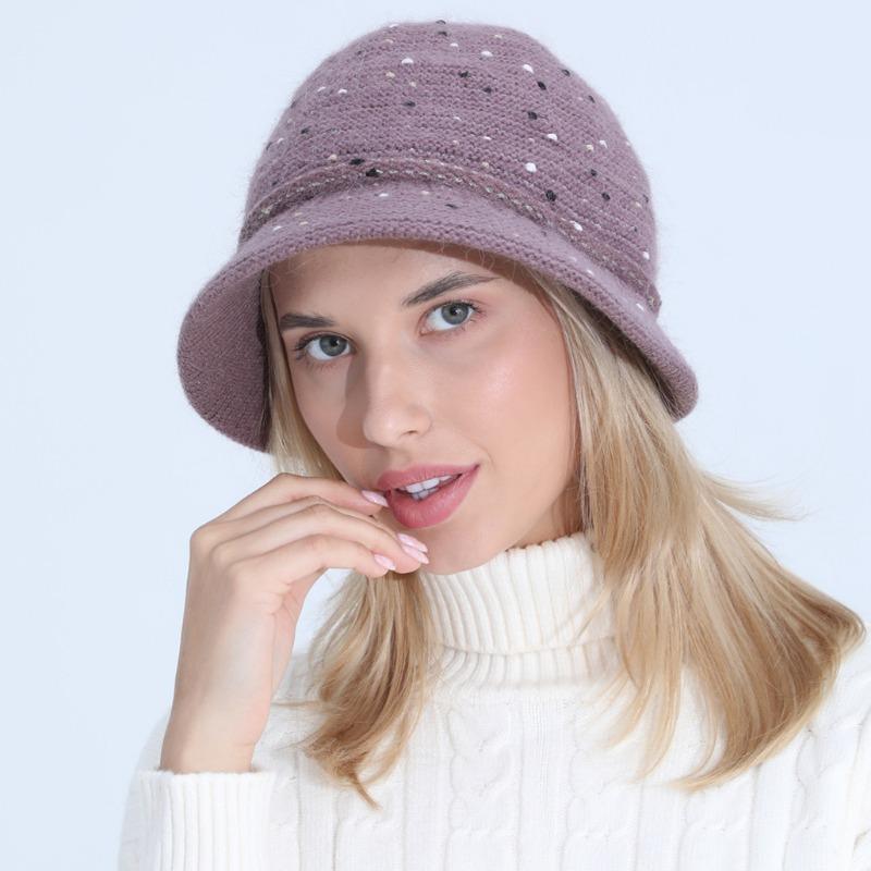 Knitted Hat Women Autumn Winter Mixed Color Fashionable Mom Rabbit Yarn Basin Hat with Thick Velvet Insulation Hats & Caps