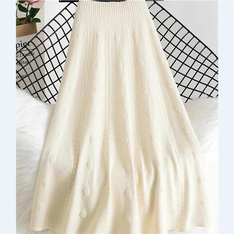 Женская осенне-зимняя трикотажная шерстяная юбка средней длины с широким подолом и полудлинной юбкой