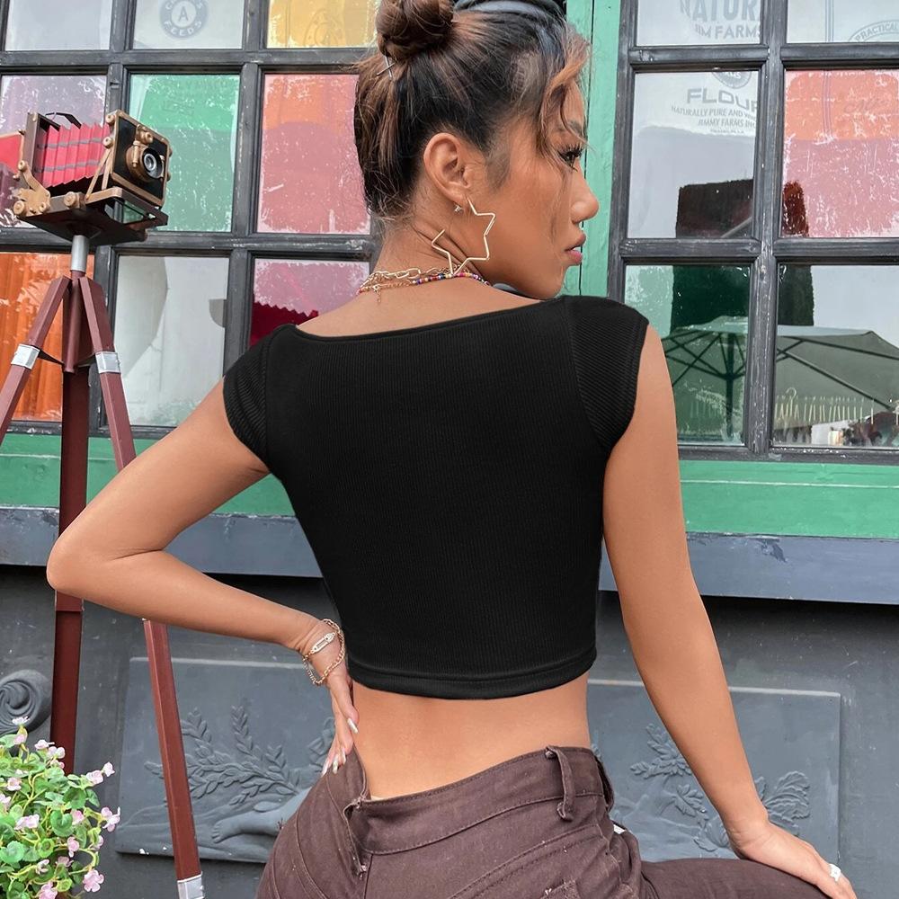 2025 Women's Slim Square Neck Ultra Short Sleeveless Cute T-Shirt Vest Top Basic T-shirts Tank Top