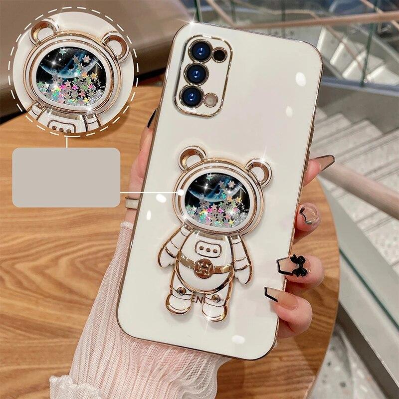 Чехол с покрытием астронавта для OPPO A76 Reno 7 A74 5G A53 A73 A17 A57 A16 A77 A93 5G A78 A95 A77S A72 противоударный чехол с подставкой для жидкости и зыбучих песков