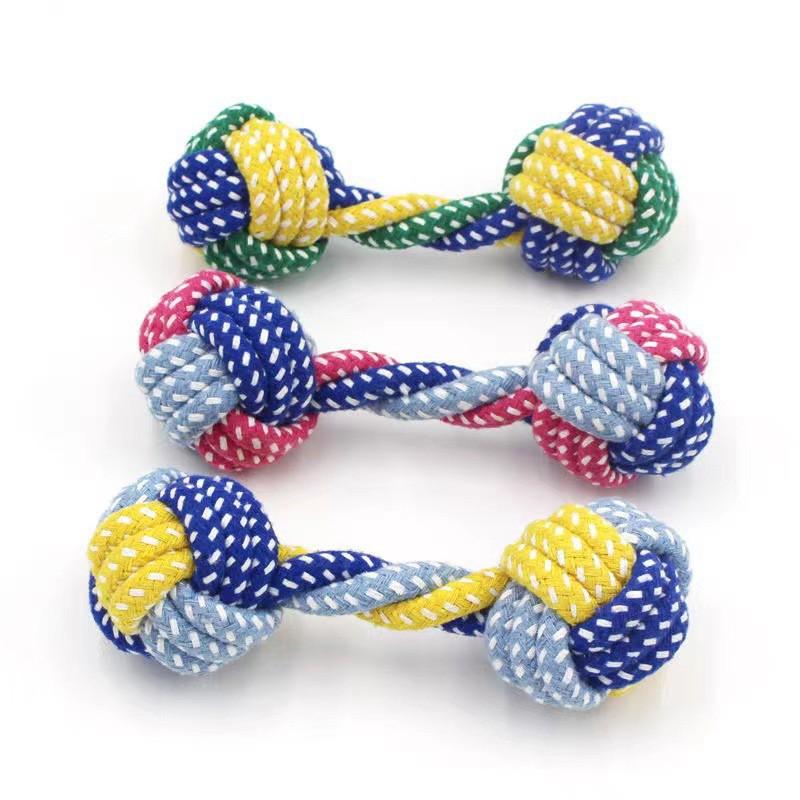 Durable Cotton Rope Dog Toy Small Medium Large Breeds - Bite Resistant Chew With Knots Dumbbell Shape