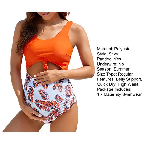 Modern Maternity Swimsuit Protective Large U-neck Sexy Belly Support Pregnant Bikini for Water Sports