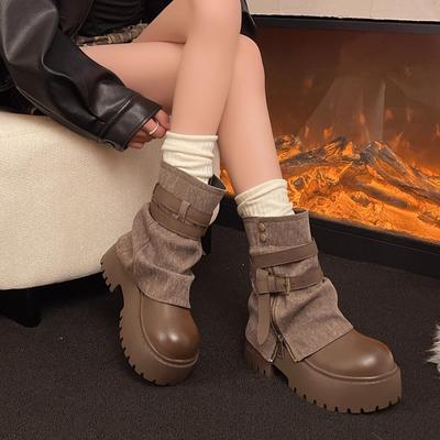 Женские ботинки Мартина на толстой подошве 7 см, осенние новинки 2025 года, популярные в интернете, ботильоны на небольшом каблуке, тонкие