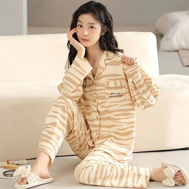 Осенне-зимняя хлопковая пижама для женщин, с длинными рукавами, женская одежда для сна, кардиган, пижамы с V-образным вырезом, японская женская домашняя одежда