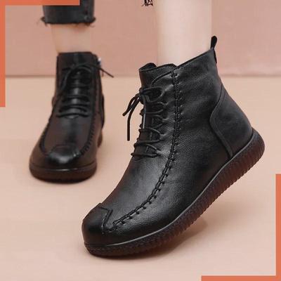 Женская зимняя хлопковая обувь: Теплые, утолщенные, из мягкой кожи, с плоской подошвой, устойчивые к холоду, для людей среднего и пожилого возраста.