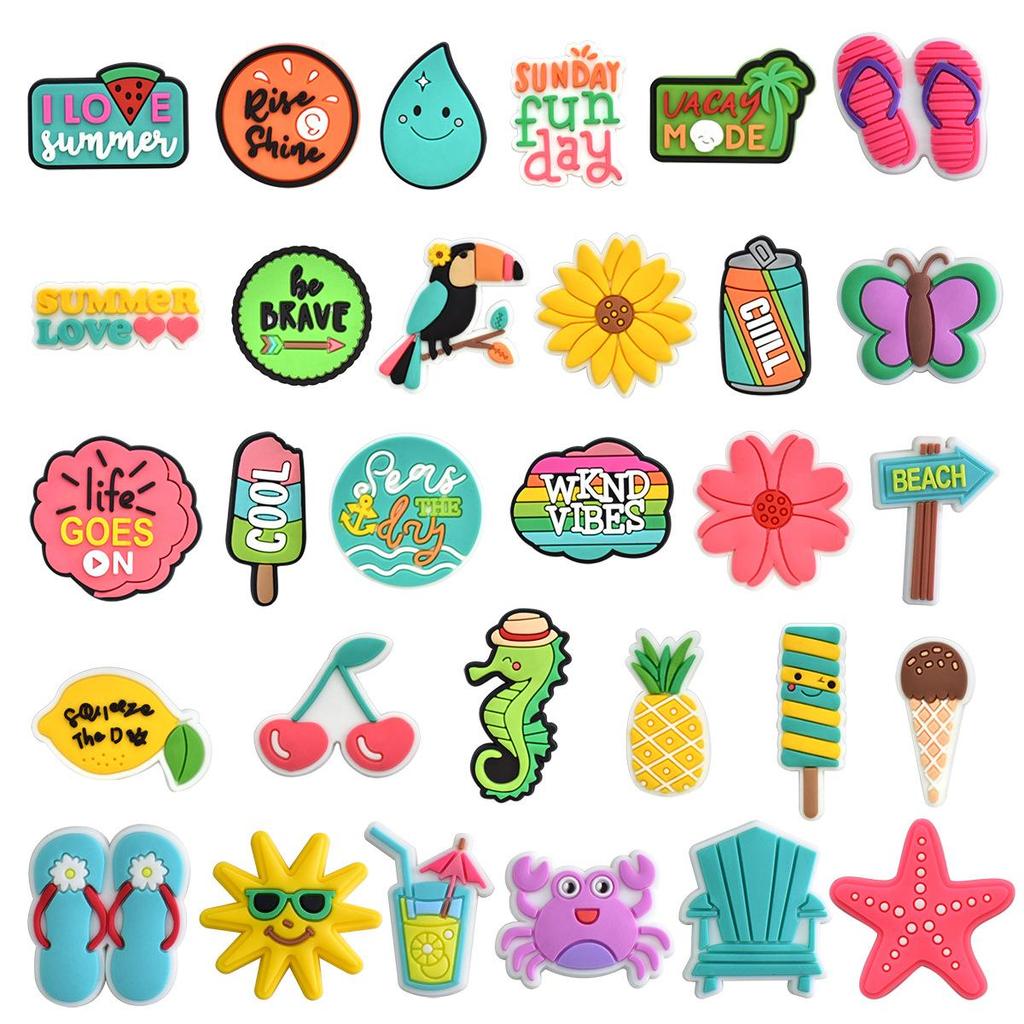 30Pcs Summer Sunshine Style Series PVC Shoe Charms for Shoe Decorations Shoe Accessories