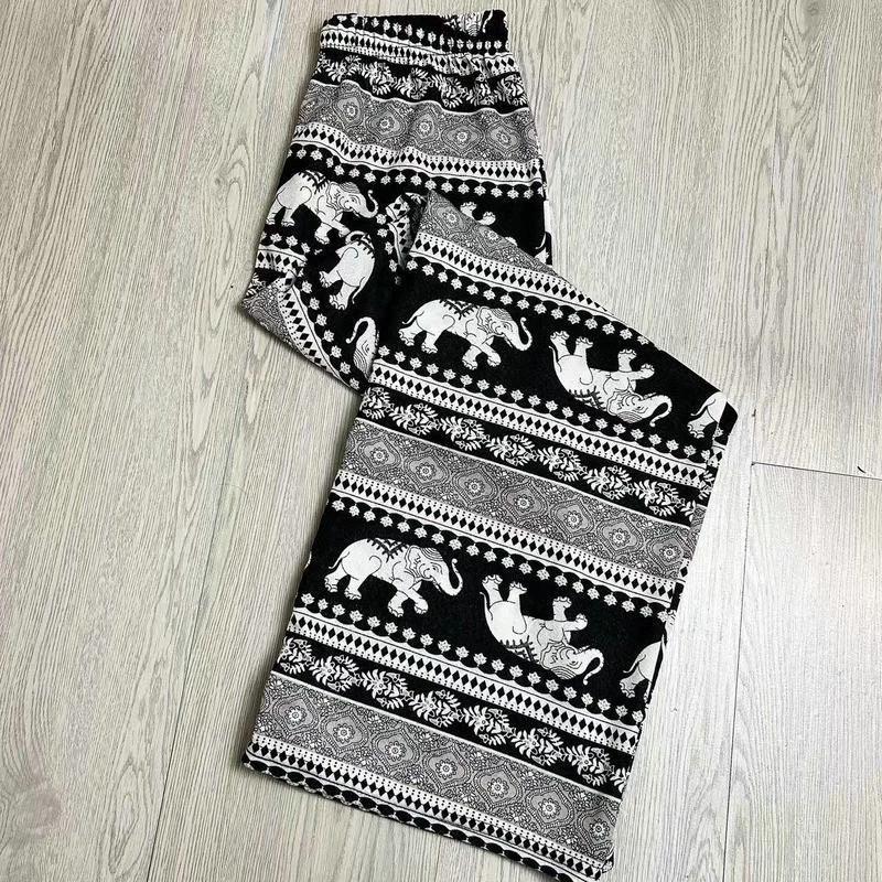 Long Elephant Pants Adjustable Elastic High Waistband Strap Loose Leg Women Print Thailand Casual Streetwear Beach Bohemian Retro Vintage
